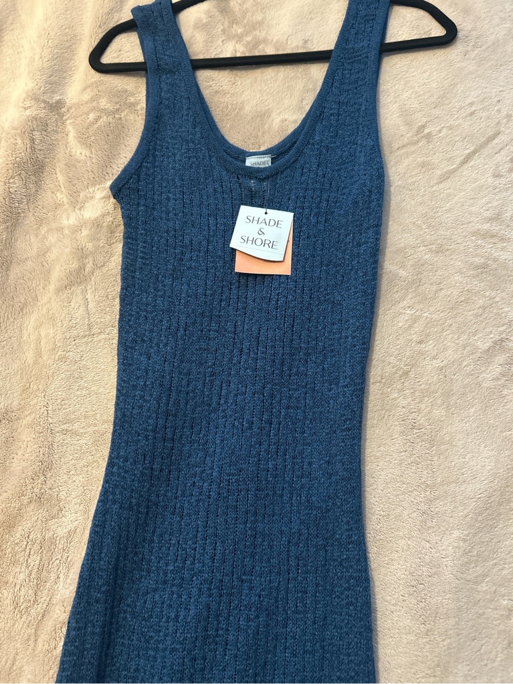 Shade & Shore Blue Crochet Knit Maxi Cover Up Dress Side Slit NWT Size L - Picture 5 of 6